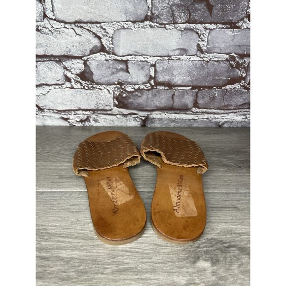 almudena miliani Brown Leather Woven Slide Sandals Women Sz 9M US/40EU - Picture 3 of 16